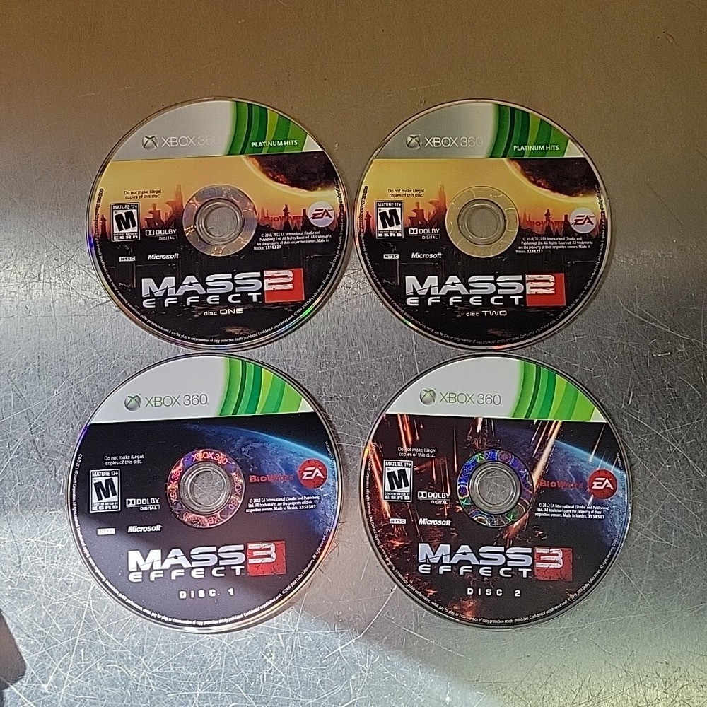 Mass Effect 1 &2 BUNDLE LOT - Microsoft Xbox 360 TESTED, No Cases, Discs Only